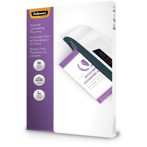 Fellowes Glossy Pouch - Legal, 3 mil, 50 pack - Sheet Size Supported: Legal - Laminating Pouch/Sheet Size: 9" (228.60 mm) Width x 3 - (Fleet Network)