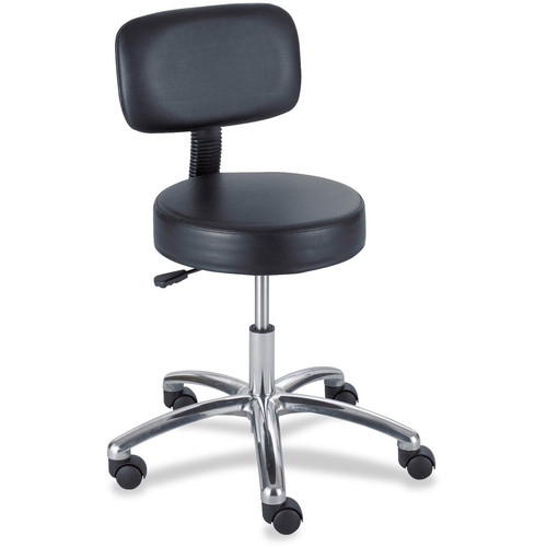 Safco 3430BL Pneumatic Lab Stool With Back - Black Seat Color - Vinyl Seat Material - Black Frame Color - Steel Frame Material - Base (Fleet Network)