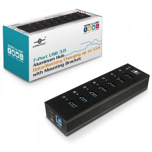 Vantec 7-Port USB 3.0 Aluminum Hub - USB 3.0 Type A - DIN Rail/Wall/Rack/Desktop Mountable - 7 USB Port(s) - 7 USB 3.0 Port(s) - UASP (Fleet Network)