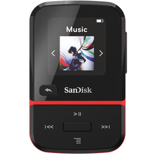 SanDisk Clip Sport Go 32 GB Flash MP3 Player - Red - FM Tuner, Voice Recorder - 1.2" (30.99 mm) LCD - Bluetooth - MP3, AAC, Audible - (Fleet Network)