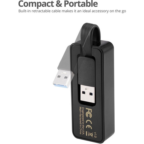 SIIG Portable USB 3.0 Gigabit Ethernet Adapter Type A Compact Travel Network Dongle Twisted Pair LB-US0714-S1