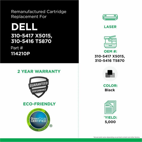 Compatible CIG 114210P Remanufactured High Yield Black Laser Toner Cartridge - 5000 Pages - with Dell 310-5416310-5417593-10082 - T5870 - X5015