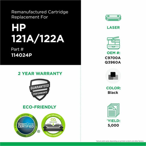 Compatible CIG 114024P Remanufactured Black Laser Toner Cartridge - 5000 Page Yield - with HP 121A/122A (C9700A/Q3960A) & Canon EP-87