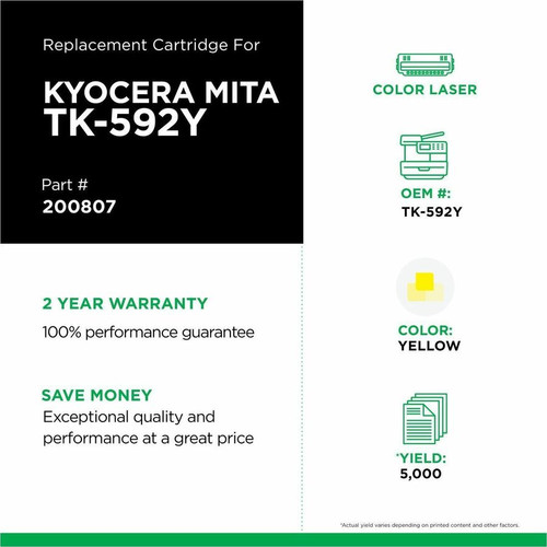 Compatible CIG 200807 Yellow Laser Toner Cartridge - 5000 Page Yield for Kyocera/Mita TK-590Y/TK-592Y