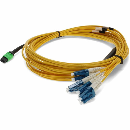 AddOn 1m MPO/APC to 4xLC/UPC Duplex Yellow OS2 OFNP (Plenum-Rated) 8-Strand SMF Fiber Fanout Cable - 3.3 ft (1 m) Fiber Optic Network (Fleet Network)