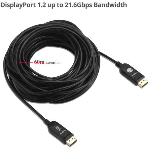 SIIG 4K DisplayPort 1.2 Active Optical Cable AOC 196.9 Ft 60 M Fiber Optic For Monitors TVs Projectors Audio/Video Projector Monitor CB-DP2511-S1