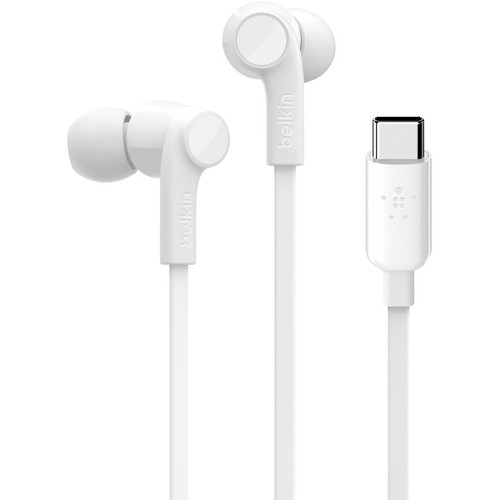 Belkin G3H0002btWHT SoundForm Wired Earbuds - Stereo - USB-C - 0.39" Drivers - 4 ft Cable - IPX5 Sweat Resistant - White