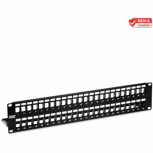 TRENDnet 48-Port Blank Keystone Shielded 2U HD Patch Panel, TC-KP48S, 2U 19" Metal Rackmount Housing, Network Management Panel, with - (Fleet Network)