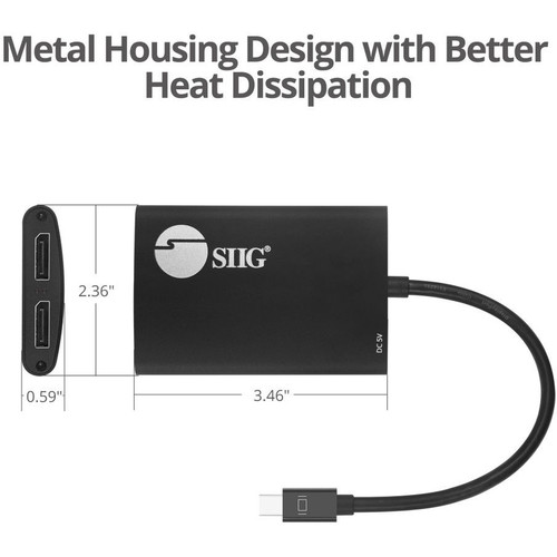 SIIG Mini DisplayPort 1.2 To MST Splitter Cable For Desktop Notebook Graphics Expansion DisplayPort/Micro-USB/Mini Computer CE-DP0J11-S1