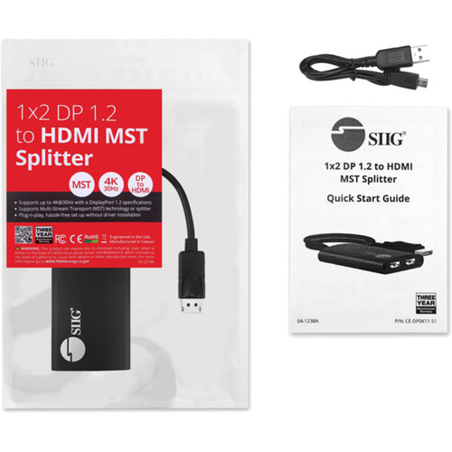 SIIG DP 1.2 To HDMI MST Splitter 3840 X 2160 With USB And Aluminum Housing DisplayPort Out CE-DP0K11-S1