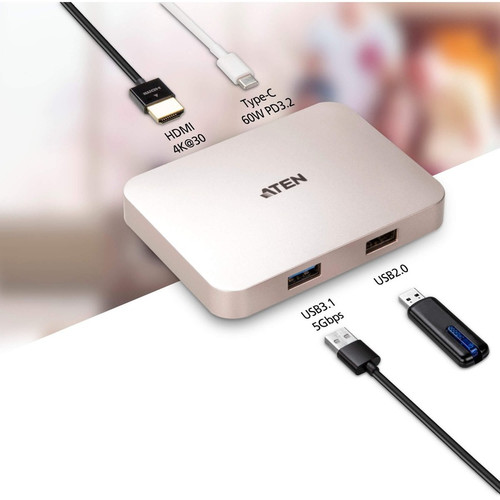 ATEN USB-C 4K Ultra Mini Dock With Power Pass-through Compact Multiport Productivity Hub Smartphone Notebook Console Monitor Desktop Gaming UH3235