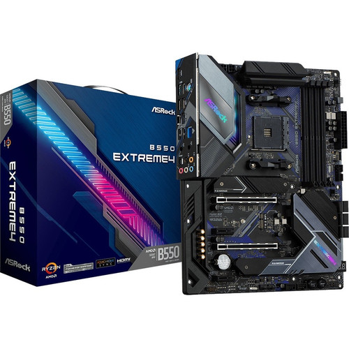 ASRock B550 Extreme4 Desktop Motherboard - AMD B550 Chipset - Socket AM4 - ATX - 128 GB DDR4 SDRAM Maximum RAM - DIMM, UDIMM - 4 x - - (Fleet Network)