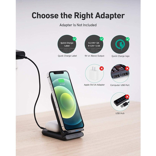 AUKEY Aircore 2-in-1 Wireless Charging Stand - 5 V AC, 9 V AC Input - 9 V DC, 12 V DC Output - Input connectors: USB (LC-A2)