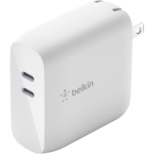 Belkin WCH003DQ2MWH-B6 BoostCharge Dual USB-C GaN Wall Charger 68W with 6. 6 ft Cable - White AC Adapter