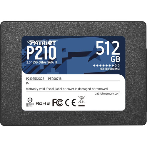 Patriot Memory P210 P210S512G25 512 GB Solid State Drive - 2.5" Internal - SATA (SATA/600) - Desktop PC Device Supported - 240 TB TBW (Fleet Network)