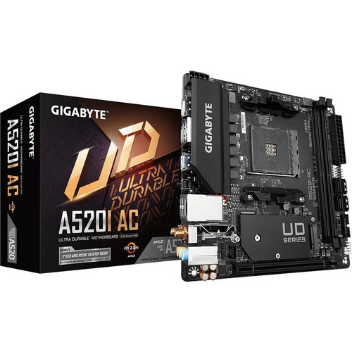 GIGABYTE Ultra Durable A520I AC Desktop Motherboard - AMD A520 Chipset - Socket AM4 - Mini ITX - Ryzen 3, Ryzen 5, Ryzen 7, Ryzen 9, 3 (A520I AC)