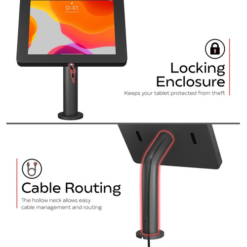 CTA Digital PAD-PARANB Premium Universal Security Enclosure with Curved Neck for 9. 7"-11" Tablets - Metal Black Counter Mount