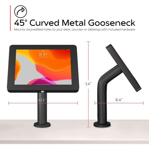 CTA Digital PAD-PARANB Premium Universal Security Enclosure with Curved Neck for 9. 7"-11" Tablets - Metal Black Counter Mount
