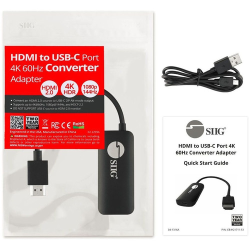 SIIG HDMI To USB-C 4K Converter Adapter For Sources Input CB Audio/Video Digital Male Port Type A X CB-H21711-S1