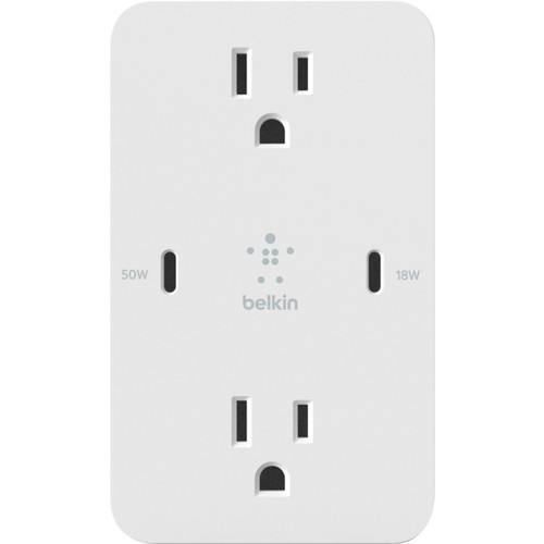 Belkin WCZ001DQWH BoostCharge GaN Wall Plate - 68 W Fast Charging AC Adapter
