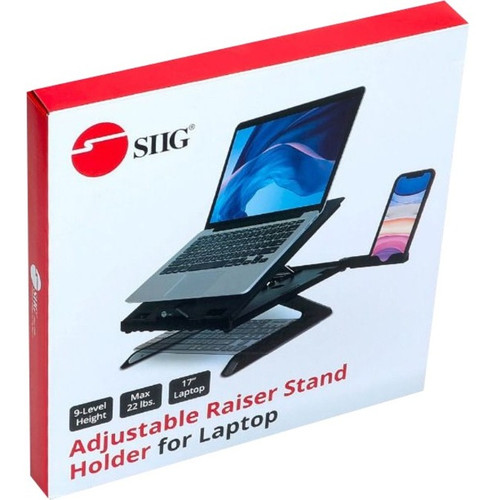 SIIG CE-MT3911-S1 Adjustable Riser Stand Holder for Laptop & Smartphone - Supports Up to 17" Screens - 22 lb Capacity - Foldable - Black