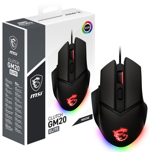 MSI Clutch GM20 Elite Gaming Mouse - Optical - Cable - Black - USB 2.0 - 6400 dpi - 6 Button(s) - Right-handed (Fleet Network)