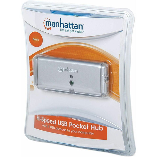 Manhattan Hi-Speed USB Pocket Hub Four Port External Type A 480 MBs Compact Keyboard Notebook Camera Mouse MB/s S 160599