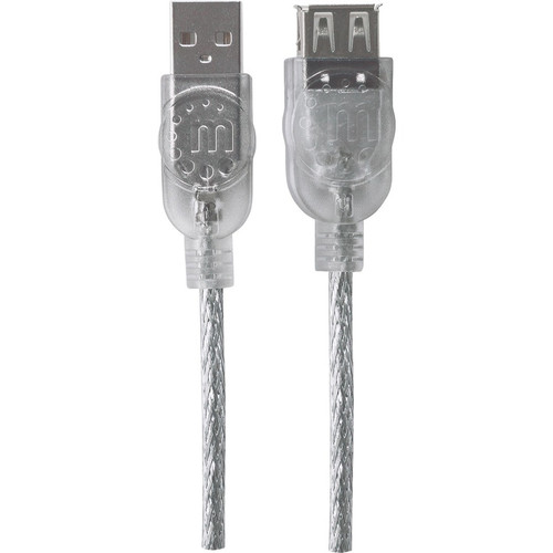 Manhattan USB-A to USB-A Extension Cable, 4.5m, Male to Female, 480 Mbps (USB 2.0), Hi-Speed USB, Translucent Silver, Lifetime Polybag (340502)