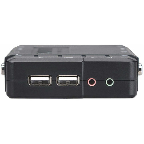 Manhattan KVM Switch Compact 4-Port, 4x USB-A, Cables included, Audio Support, Control 4x computers from one pc/mouse/screen, Black, - (Fleet Network)