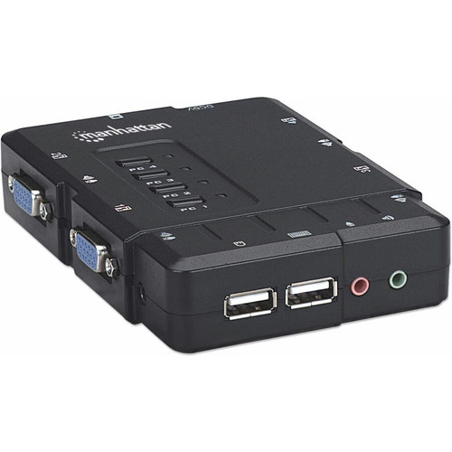Manhattan 151269 4-Port Compact KVM Switch - USB A - VGA - 1600 x 900 Resolution - Desktop Form Factor