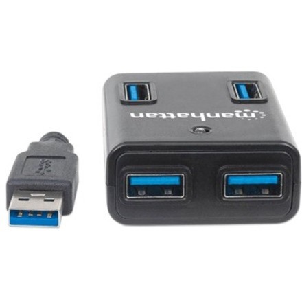 Manhattan USB-A 4-Port Hub, 4x USB-A Ports, 5 Gbps (USB 3.2 Gen1 aka USB 3.0), AC or Bus Power, Fast charge up to 0.9A per port with - (162302)