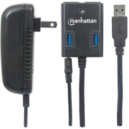 Manhattan USB-A 4-Port Hub, 4x USB-A Ports, 5 Gbps (USB 3.2 Gen1 aka USB 3.0), AC or Bus Power, Fast charge up to 0.9A per port with - (162302)