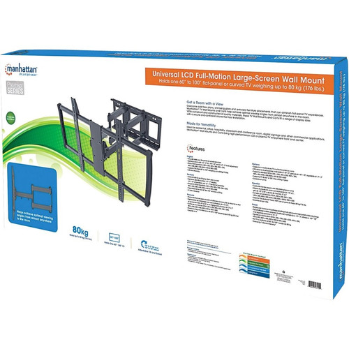 Manhattan Full Motion Wall Mount For Large Displays 60 To 100 Inch Screens VESA Max Monitor Screen Black Sizes Swivel 461221