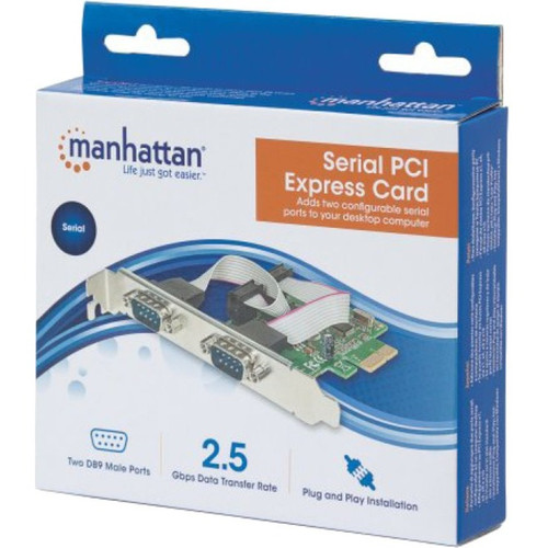 Manhattan PCI Express Card With Two Serial Ports Compatible Standard And Low Profile Slots Three Year Warranty Standard/Low Buses 152082