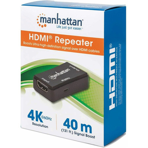 Manhattan 4K HDMI Repeater / Extender - 4096 x 2160 - 164.04 ft (50000 mm) Maximum Operating Distance - 1 x HDMI In - 1 x HDMI Out - - (207621)