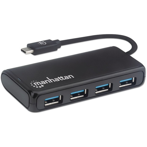 Manhattan 164924 4-Port USB 3.2 Gen 1 Hub - USB Type C Host Interface - External Black