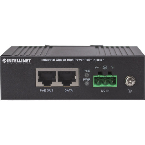 Intellinet 561389 Industrial Gigabit Ultra PoE Injector - 60W - Surge Protection - 1x Gigabit Ethernet Input - 1x PoE Output - Black Metal Housing
