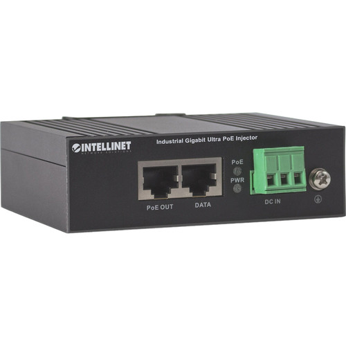 Intellinet 561389 Industrial Gigabit Ultra PoE Injector - 60W - Surge Protection - 1x Gigabit Ethernet Input - 1x PoE Output - Black Metal Housing