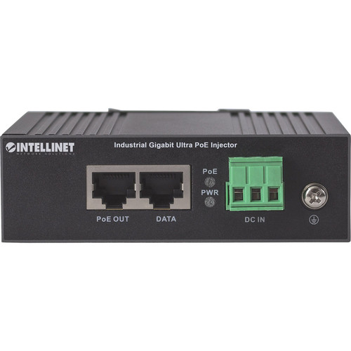Intellinet 561389 Industrial Gigabit Ultra PoE Injector - 60W - Surge Protection - 1x Gigabit Ethernet Input - 1x PoE Output - Black Metal Housing