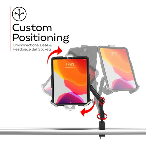 CTA Digital PAD-CFDCMS2 Custom Flex Security Desk Clamp Mount for 7-14 Inch Tablets with Tri-Grip Holder - Metal/Rubber - 180° Rotation