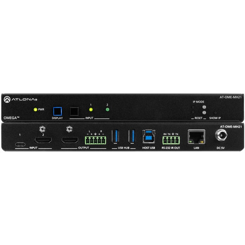 Atlona Two-Input Switcher for HDMI and USB-C with USB Hub - 4096 x 2160 - 4K - Twisted Pair - 2 x 1 - Display - 1 x HDMI Out (Fleet Network)
