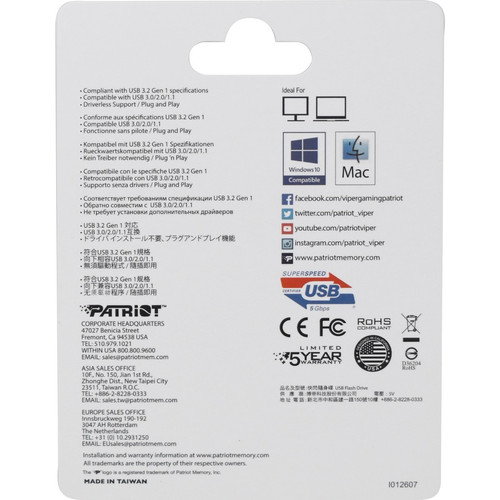 Patriot Memory Supersonic Rage Pro USB - 512 GB - USB 3.2 (Gen 1) - 420 MB/s Read Speed - 5 Year Warranty (PEF512GRGPB32U)