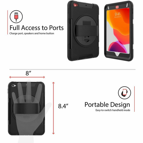 CTA Digital Protective Case With Built In 360 Degree Rotatable Grip Kickstand For iPad Mini Impact And Drop Resistant PAD-PCGKMINI
