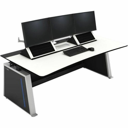 Middle Atlantic LundHalsey x-Type Broadcast Console, Large - White Top - Industrial Style - 83" (2108.20 mm) Table Top Width x 39.4" - (Fleet Network)