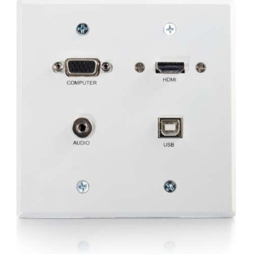 C2G VGA + 3.5mm Double Gang Wall Plate + HDMI and USB Pass Through - White - 2-gang - White - Aluminum - 1 x HDMI Port(s) - 1 x VGA (Fleet Network)