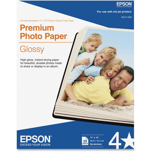 Epson Glossy Photo Paper - 92 Brightness - 97% Opacity - 11" (279.40 mm) x 14" (355.60 mm) - 68 lb (30844.28 g) Basis Weight - High - (Fleet Network)