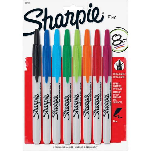 Sharpie Retractable Permanent Markers - Fine Marker Point - Retractable - Assorted Ink - 8 / Set (Fleet Network)