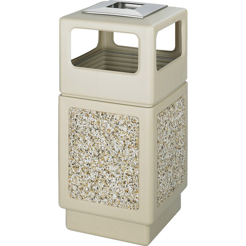 Safco Plastic/Stone Aggregate Receptacles - 38 gal (143845.65 mL) Capacity - Square - 39.3" (996.95 mm) Height x 18.3" (463.55 mm) x - (Fleet Network)