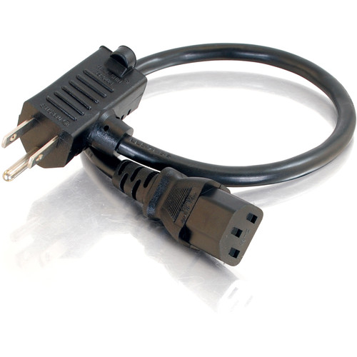 C2G 30538 3ft 16 AWG Universal Power Cord with Extra Outlet - Black - Lifetime Warranty