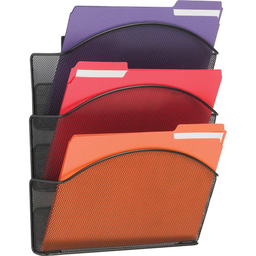 Safco Onyx Mesh Wall Pockets - 17.3" (438.15 mm) Height x 12" (304.80 mm) Width x 3.3" (82.55 mm) Depth - Powder Coated - Black - - 1 (Fleet Network)